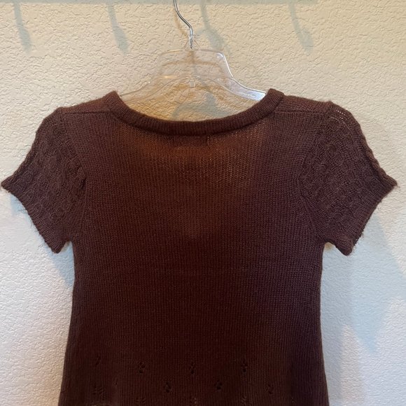 Sugar Tart Knit Blouse Woman's L Large NWT Brown Short Sleeve Heart Buttons - Picture 3 of 3